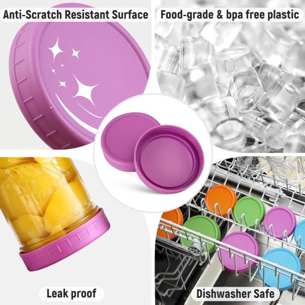 10 Pack Plastic Wide Mouth Mason Jar Lids for Ball, Kerr and More - Multicolor Storage Caps for Mason Jars, Canning Jars - Leak-Proof, Dishwasher Safe & Food Grade - Image 3