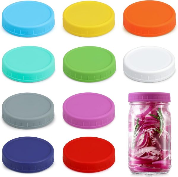 10 Pack Plastic Wide Mouth Mason Jar Lids for Ball, Kerr and More - Multicolor Storage Caps for Mason Jars, Canning Jars - Leak-Proof, Dishwasher Safe & Food Grade - Image 8