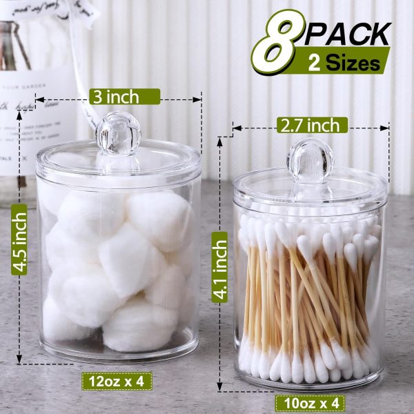 AOZITA 8 Pack Acrylic Qtip Holder Dispenser with Lids & Labels, Cotton Swab, Ball, Round Pads, Floss Picks Storage Canister - Clear Plastic Apothecary Jar for Bathroom Vanity Makeup Organizer - Image 9