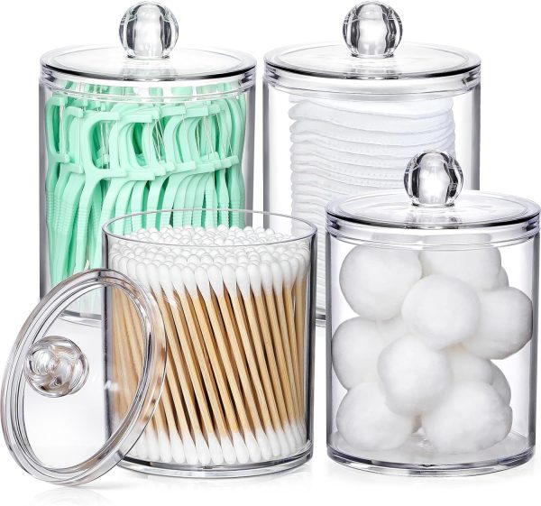 AOZITA 8 Pack Acrylic Qtip Holder Dispenser with Lids & Labels, Cotton Swab, Ball, Round Pads, Floss Picks Storage Canister - Clear Plastic Apothecary Jar for Bathroom Vanity Makeup Organizer - Image 10