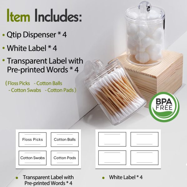 AOZITA 8 Pack Acrylic Qtip Holder Dispenser with Lids & Labels, Cotton Swab, Ball, Round Pads, Floss Picks Storage Canister - Clear Plastic Apothecary Jar for Bathroom Vanity Makeup Organizer - Image 11