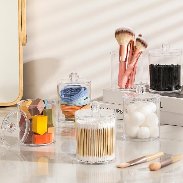 AOZITA 8 Pack Acrylic Qtip Holder Dispenser with Lids & Labels, Cotton Swab, Ball, Round Pads, Floss Picks Storage Canister - Clear Plastic Apothecary Jar for Bathroom Vanity Makeup Organizer - Image 12