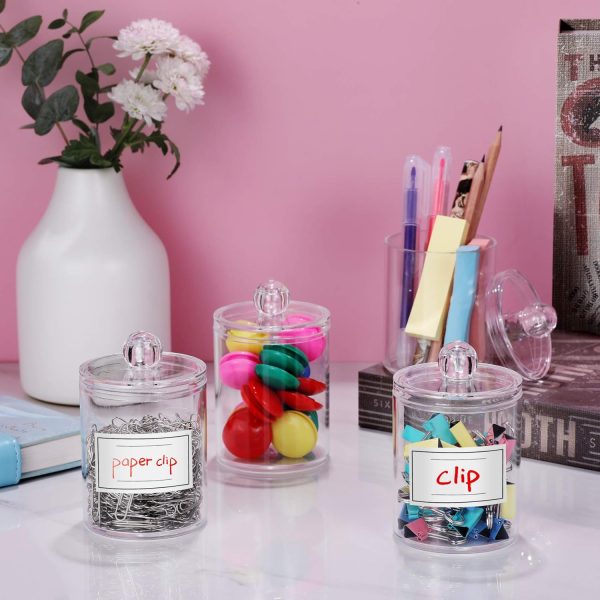 AOZITA 8 Pack Acrylic Qtip Holder Dispenser with Lids & Labels, Cotton Swab, Ball, Round Pads, Floss Picks Storage Canister - Clear Plastic Apothecary Jar for Bathroom Vanity Makeup Organizer - Image 14
