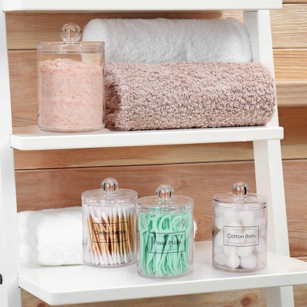 AOZITA 8 Pack Acrylic Qtip Holder Dispenser with Lids & Labels, Cotton Swab, Ball, Round Pads, Floss Picks Storage Canister - Clear Plastic Apothecary Jar for Bathroom Vanity Makeup Organizer - Image 15