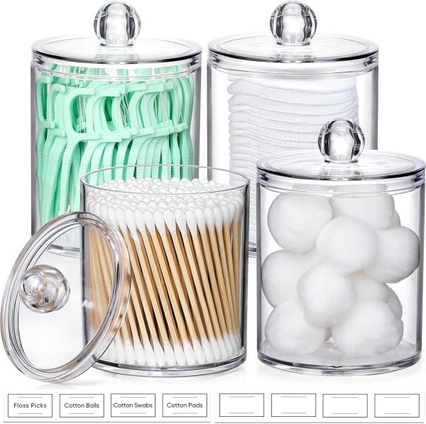 AOZITA 8 Pack Acrylic Qtip Holder Dispenser with Lids & Labels, Cotton Swab, Ball, Round Pads, Floss Picks Storage Canister - Clear Plastic Apothecary Jar for Bathroom Vanity Makeup Organizer - Image 18