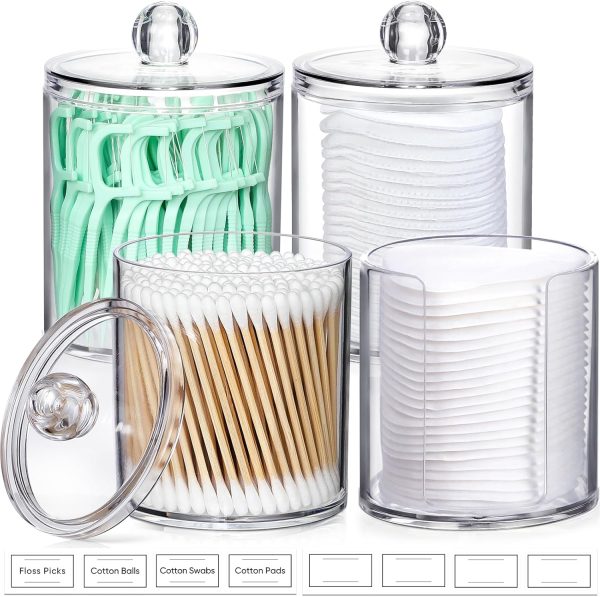 AOZITA 8 Pack Acrylic Qtip Holder Dispenser with Lids & Labels, Cotton Swab, Ball, Round Pads, Floss Picks Storage Canister - Clear Plastic Apothecary Jar for Bathroom Vanity Makeup Organizer - Image 19