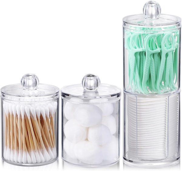 AOZITA 8 Pack Acrylic Qtip Holder Dispenser with Lids & Labels, Cotton Swab, Ball, Round Pads, Floss Picks Storage Canister - Clear Plastic Apothecary Jar for Bathroom Vanity Makeup Organizer - Image 20