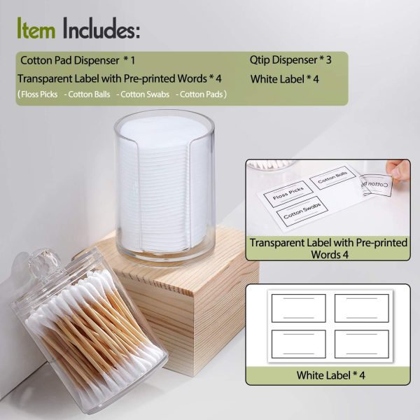 AOZITA 8 Pack Acrylic Qtip Holder Dispenser with Lids & Labels, Cotton Swab, Ball, Round Pads, Floss Picks Storage Canister - Clear Plastic Apothecary Jar for Bathroom Vanity Makeup Organizer - Image 21