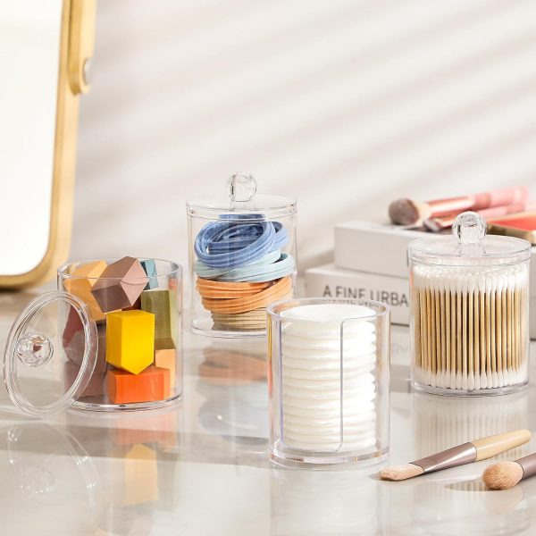 AOZITA 8 Pack Acrylic Qtip Holder Dispenser with Lids & Labels, Cotton Swab, Ball, Round Pads, Floss Picks Storage Canister - Clear Plastic Apothecary Jar for Bathroom Vanity Makeup Organizer - Image 22