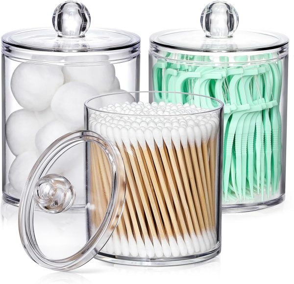 AOZITA 8 Pack Acrylic Qtip Holder Dispenser with Lids & Labels, Cotton Swab, Ball, Round Pads, Floss Picks Storage Canister - Clear Plastic Apothecary Jar for Bathroom Vanity Makeup Organizer - Image 27