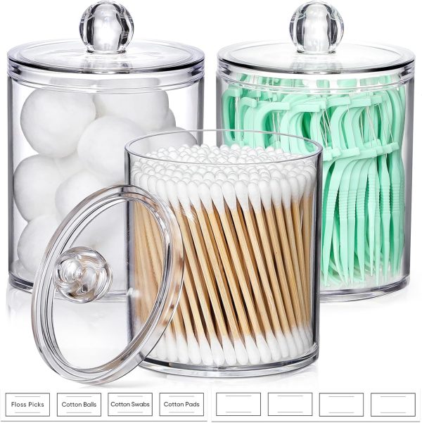 AOZITA 8 Pack Acrylic Qtip Holder Dispenser with Lids & Labels, Cotton Swab, Ball, Round Pads, Floss Picks Storage Canister - Clear Plastic Apothecary Jar for Bathroom Vanity Makeup Organizer - Image 31