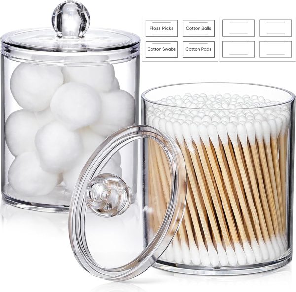 AOZITA 8 Pack Acrylic Qtip Holder Dispenser with Lids & Labels, Cotton Swab, Ball, Round Pads, Floss Picks Storage Canister - Clear Plastic Apothecary Jar for Bathroom Vanity Makeup Organizer - Image 32