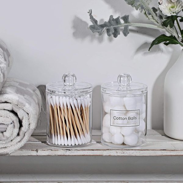 AOZITA 8 Pack Acrylic Qtip Holder Dispenser with Lids & Labels, Cotton Swab, Ball, Round Pads, Floss Picks Storage Canister - Clear Plastic Apothecary Jar for Bathroom Vanity Makeup Organizer - Image 35