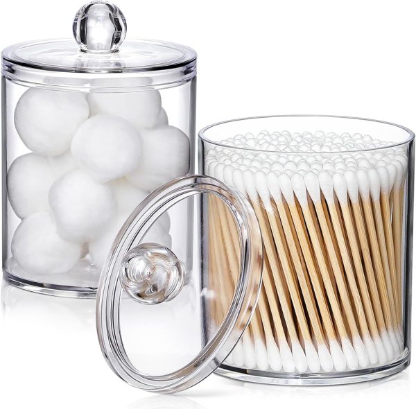 AOZITA 8 Pack Acrylic Qtip Holder Dispenser with Lids & Labels, Cotton Swab, Ball, Round Pads, Floss Picks Storage Canister - Clear Plastic Apothecary Jar for Bathroom Vanity Makeup Organizer - Image 36