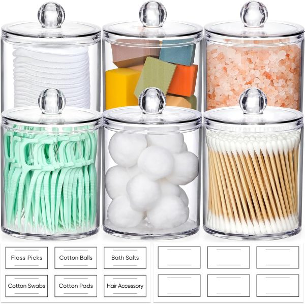 AOZITA 8 Pack Acrylic Qtip Holder Dispenser with Lids & Labels, Cotton Swab, Ball, Round Pads, Floss Picks Storage Canister - Clear Plastic Apothecary Jar for Bathroom Vanity Makeup Organizer - Image 37