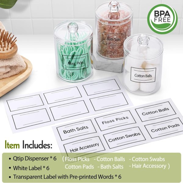 AOZITA 8 Pack Acrylic Qtip Holder Dispenser with Lids & Labels, Cotton Swab, Ball, Round Pads, Floss Picks Storage Canister - Clear Plastic Apothecary Jar for Bathroom Vanity Makeup Organizer - Image 38