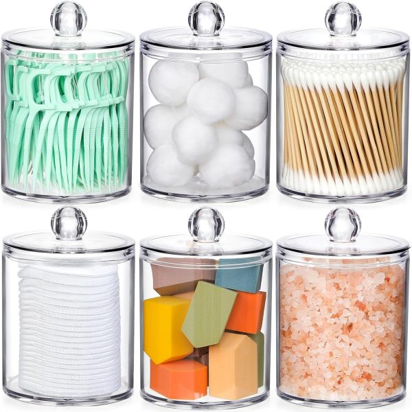 AOZITA 8 Pack Acrylic Qtip Holder Dispenser with Lids & Labels, Cotton Swab, Ball, Round Pads, Floss Picks Storage Canister - Clear Plastic Apothecary Jar for Bathroom Vanity Makeup Organizer - Image 40