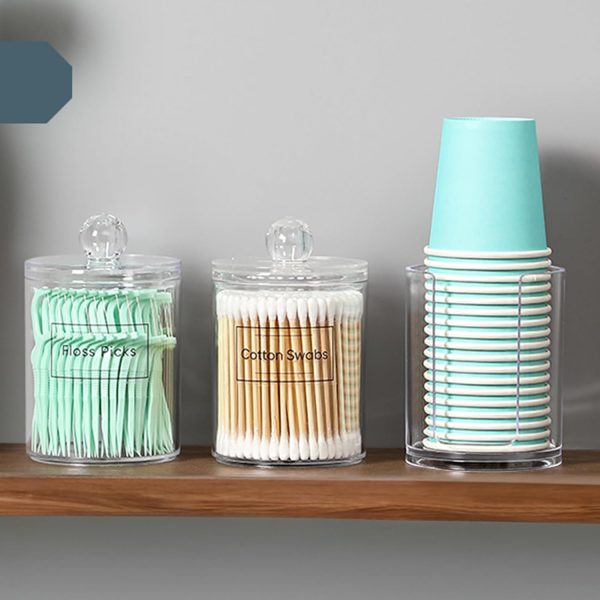 AOZITA 4 Pcs, Acrylic Qtip Holder Dispenser for Cotton Swab, Ball, Round Pads, Floss Picks - Clear Plastic Apothecary Jar Set for Bathroom Canister Storage Organization, Vanity Makeup Organizer - Image 6