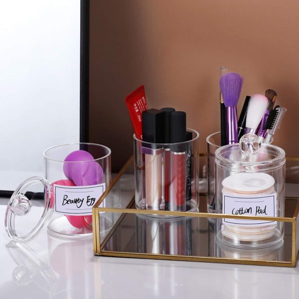 AOZITA 4 Pcs, Acrylic Qtip Holder Dispenser for Cotton Swab, Ball, Round Pads, Floss Picks - Clear Plastic Apothecary Jar Set for Bathroom Canister Storage Organization, Vanity Makeup Organizer - Image 8