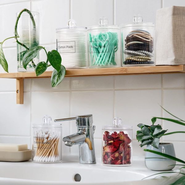 AOZITA 4 Pcs, Acrylic Qtip Holder Dispenser for Cotton Swab, Ball, Round Pads, Floss Picks - Clear Plastic Apothecary Jar Set for Bathroom Canister Storage Organization, Vanity Makeup Organizer - Image 16