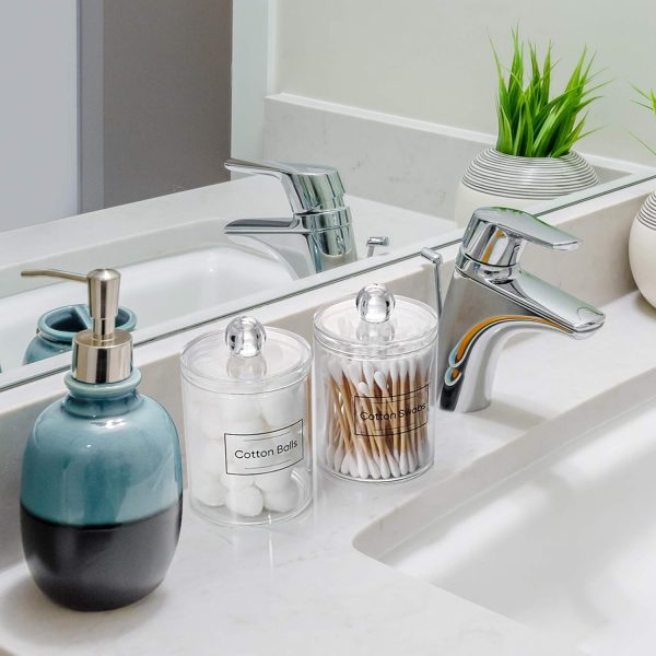 AOZITA 4 Pcs, Acrylic Qtip Holder Dispenser for Cotton Swab, Ball, Round Pads, Floss Picks - Clear Plastic Apothecary Jar Set for Bathroom Canister Storage Organization, Vanity Makeup Organizer - Image 34