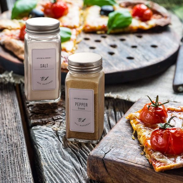 AOZITA 24 Pcs Glass Spice Jars with White Printed Spice Labels - 4oz Empty Square Spice Bottles - Shaker Lids and Airtight Metal Caps - Silicone Collapsible Funnel - Image 4