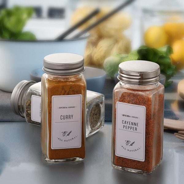 AOZITA 24 Pcs Glass Spice Jars with White Printed Spice Labels - 4oz Empty Square Spice Bottles - Shaker Lids and Airtight Metal Caps - Silicone Collapsible Funnel - Image 5