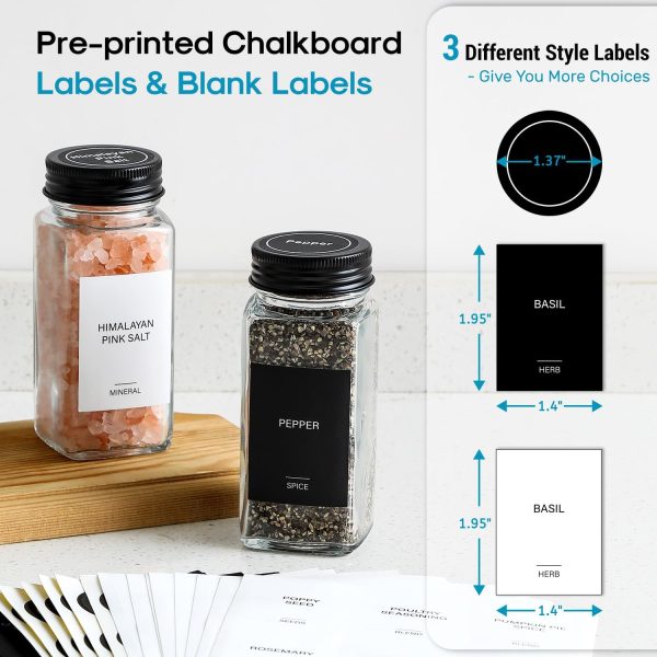 AOZITA 14 Pcs Glass Spice Jars with Spice Labels - 4oz Empty Square Spice Bottles - Shaker Lids and Airtight Metal Caps - Chalk Marker and Silicone Collapsible Funnel Included - Image 10