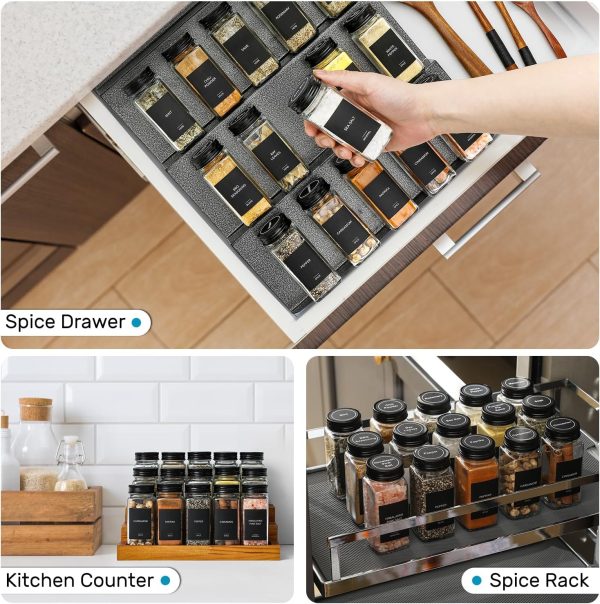 AOZITA 14 Pcs Glass Spice Jars with Spice Labels - 4oz Empty Square Spice Bottles - Shaker Lids and Airtight Metal Caps - Chalk Marker and Silicone Collapsible Funnel Included - Image 14