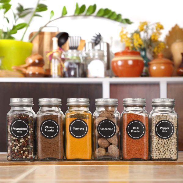 AOZITA 24 Pcs Glass Spice Jars with Labels - 4oz Empty Square Spice Bottles Containers, Condiment Pot, Shaker Lids and Airtight Metal Caps - Silicone Collapsible Funnel - Image 6