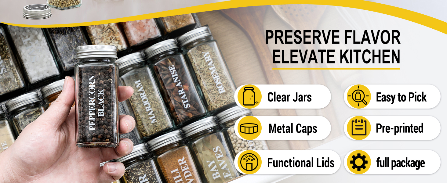 spice jars with label