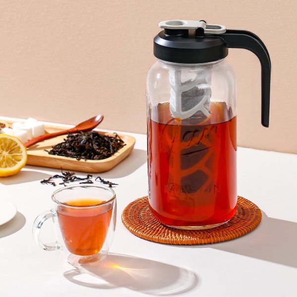 AOZITA Iced Tea Maker Pitcher with Infuser and Lid - 2 Quart Glass Mason Jar Pitcher Leak-proof Water Jug, Heavy Duty Glass Container for Tea, Water, Juice, Milk, Iced Coffee, and Drinks - Image 4