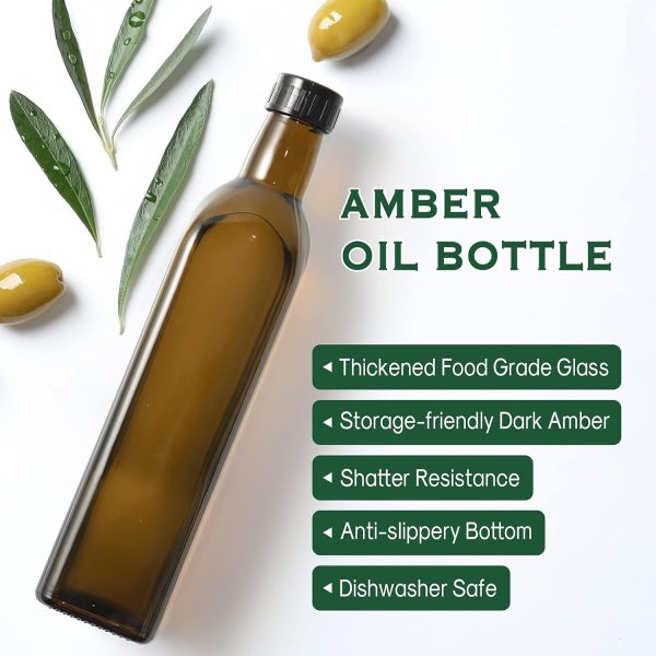 AOZITA 17oz Glass Olive Oil Dispenser - Oil and Vinegar Cruet Bottle with Stainless Steel Pourers - Funnel For Easy Refill - Olive Oil Carafe Decanter for Kitchen - Image 3