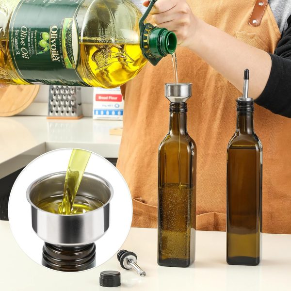 AOZITA 17oz Glass Olive Oil Dispenser - Oil and Vinegar Cruet Bottle with Stainless Steel Pourers - Funnel For Easy Refill - Olive Oil Carafe Decanter for Kitchen - Image 4