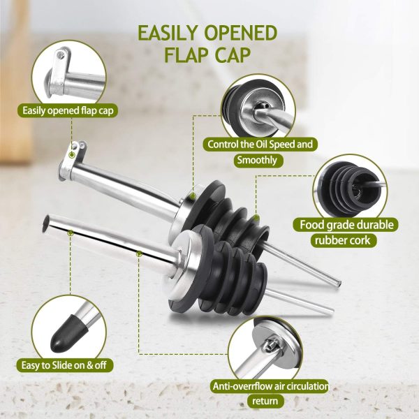 AOZITA 17oz Glass Olive Oil Dispenser - Oil and Vinegar Cruet Bottle with Stainless Steel Pourers - Funnel For Easy Refill - Olive Oil Carafe Decanter for Kitchen - Image 6