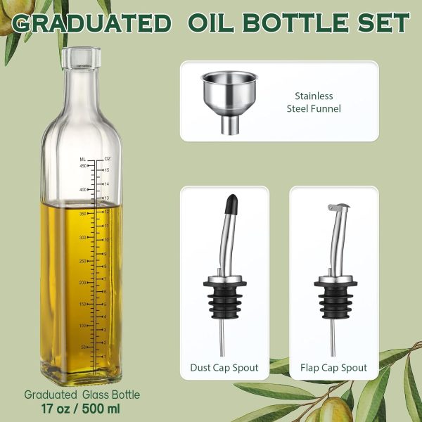 AOZITA 17oz Glass Olive Oil Dispenser - Oil and Vinegar Cruet Bottle with Stainless Steel Pourers - Funnel For Easy Refill - Olive Oil Carafe Decanter for Kitchen - Image 11