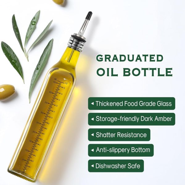 AOZITA 17oz Glass Olive Oil Dispenser - Oil and Vinegar Cruet Bottle with Stainless Steel Pourers - Funnel For Easy Refill - Olive Oil Carafe Decanter for Kitchen - Image 12