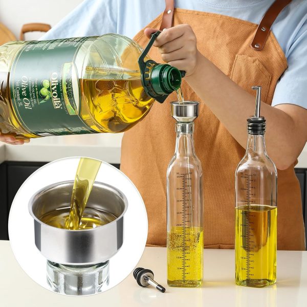 AOZITA 17oz Glass Olive Oil Dispenser - Oil and Vinegar Cruet Bottle with Stainless Steel Pourers - Funnel For Easy Refill - Olive Oil Carafe Decanter for Kitchen - Image 13