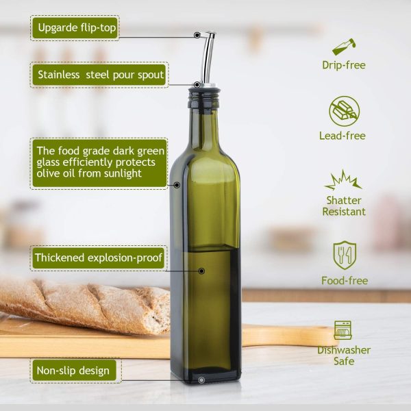 AOZITA 17oz Glass Olive Oil Dispenser - Oil and Vinegar Cruet Bottle with Stainless Steel Pourers - Funnel For Easy Refill - Olive Oil Carafe Decanter for Kitchen - Image 17
