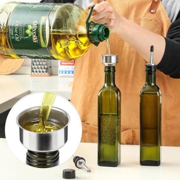 AOZITA 17oz Glass Olive Oil Dispenser - Oil and Vinegar Cruet Bottle with Stainless Steel Pourers - Funnel For Easy Refill - Olive Oil Carafe Decanter for Kitchen - Image 18