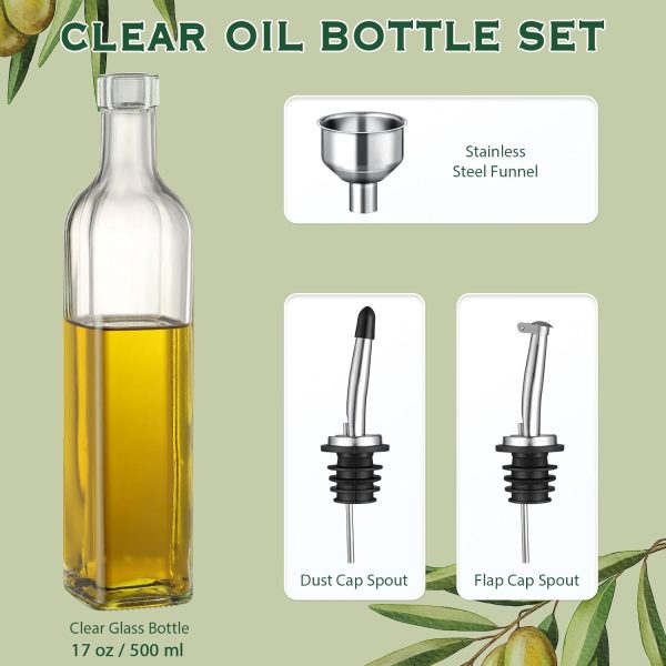 AOZITA 17oz Glass Olive Oil Dispenser - Oil and Vinegar Cruet Bottle with Stainless Steel Pourers - Funnel For Easy Refill - Olive Oil Carafe Decanter for Kitchen - Image 23