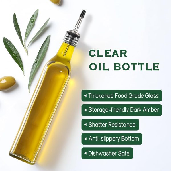 AOZITA 17oz Glass Olive Oil Dispenser - Oil and Vinegar Cruet Bottle with Stainless Steel Pourers - Funnel For Easy Refill - Olive Oil Carafe Decanter for Kitchen - Image 24