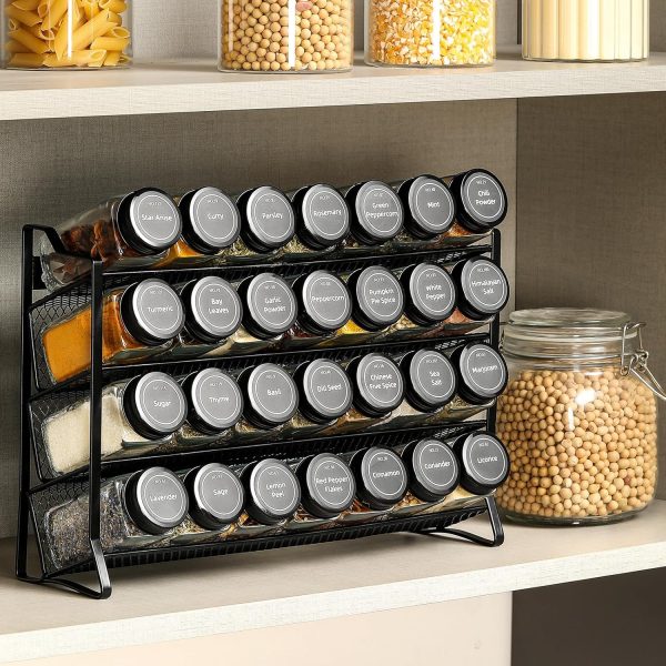 AOZITA Spice Rack Organizer for Cabinet, Spice Organizer with 28 Empty Spice Jars with Black Lids, Funnel, Spice Labels, Seasoning Organizer for Countertop, Cabinet, Kitchen, Pantry, Cupboard - Image 6