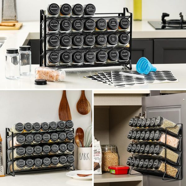 AOZITA Spice Rack Organizer for Cabinet, Spice Organizer with 28 Empty Spice Jars with Black Lids, Funnel, Spice Labels, Seasoning Organizer for Countertop, Cabinet, Kitchen, Pantry, Cupboard - Image 7