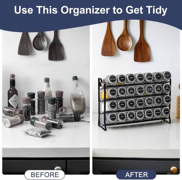 AOZITA Spice Rack Organizer for Cabinet, Spice Organizer with 28 Empty Spice Jars with Black Lids, Funnel, Spice Labels, Seasoning Organizer for Countertop, Cabinet, Kitchen, Pantry, Cupboard - Image 12