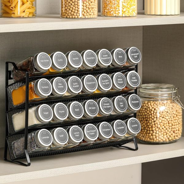 AOZITA Spice Rack Organizer for Cabinet, Spice Organizer with 28 Empty Spice Jars with Black Lids, Funnel, Spice Labels, Seasoning Organizer for Countertop, Cabinet, Kitchen, Pantry, Cupboard - Image 13