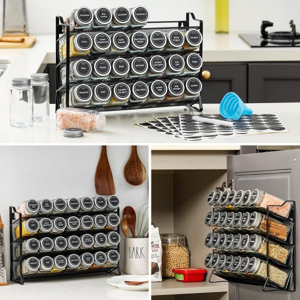 AOZITA Spice Rack Organizer for Cabinet, Spice Organizer with 28 Empty Spice Jars with Black Lids, Funnel, Spice Labels, Seasoning Organizer for Countertop, Cabinet, Kitchen, Pantry, Cupboard - Image 14
