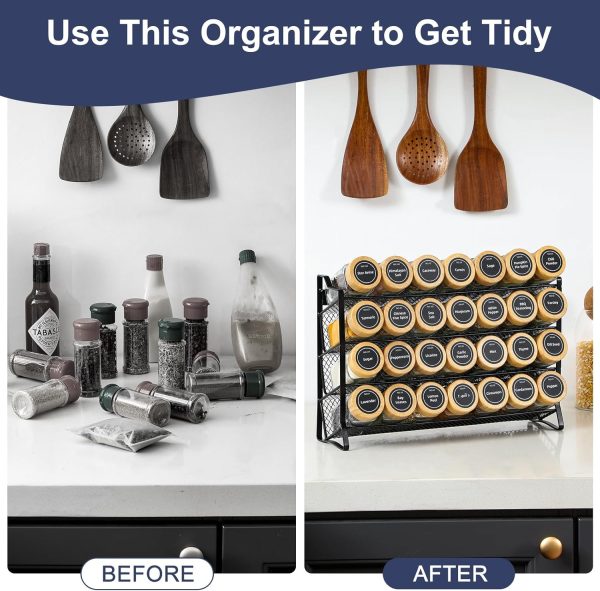 AOZITA Spice Rack Organizer for Cabinet, Spice Organizer with 28 Empty Spice Jars with Black Lids, Funnel, Spice Labels, Seasoning Organizer for Countertop, Cabinet, Kitchen, Pantry, Cupboard - Image 18