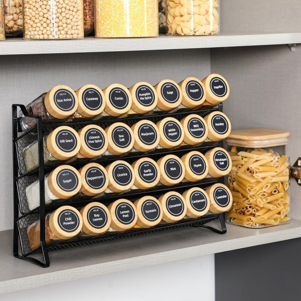 AOZITA Spice Rack Organizer for Cabinet, Spice Organizer with 28 Empty Spice Jars with Black Lids, Funnel, Spice Labels, Seasoning Organizer for Countertop, Cabinet, Kitchen, Pantry, Cupboard - Image 19
