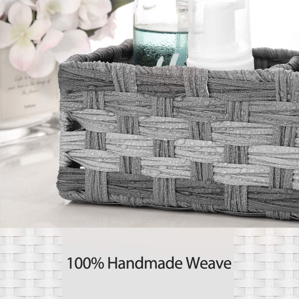 [Larger Compartments] Toilet Tank Topper Paper Basket - Multiuse Hand Woven Plastic Wicker Basket with Divider for Organizing, Rustic Farmhouse Bathroom Decor, Countertop Organizer Storage, Grey - Image 4